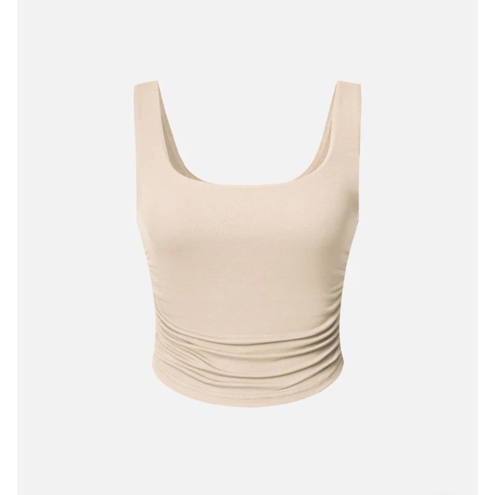 OGL White Ruched Fitted Crop Tank Top